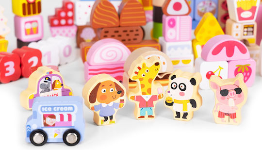Ecotoys Cuburi De Construit Educative Candy City Din Lemn Pentru 3+ Ani 116 Bucăți