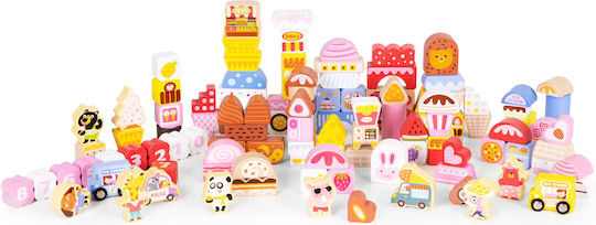 Ecotoys Cuburi De Construit Educative Candy City Din Lemn Pentru 3+ Ani 116 Bucăți