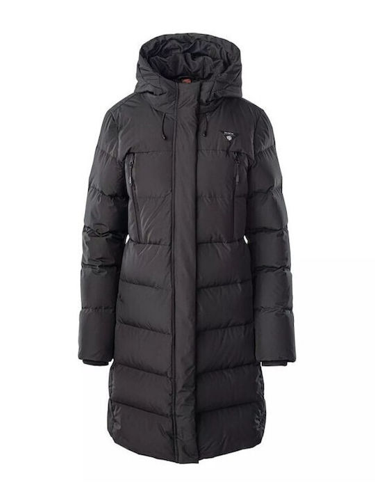 Lang Damen Puffer Jacke für Winter Schwarz