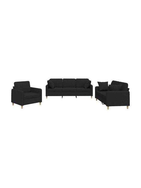 Living Room Furniture Set 3-Seater & 2-Seater & Armchair Black