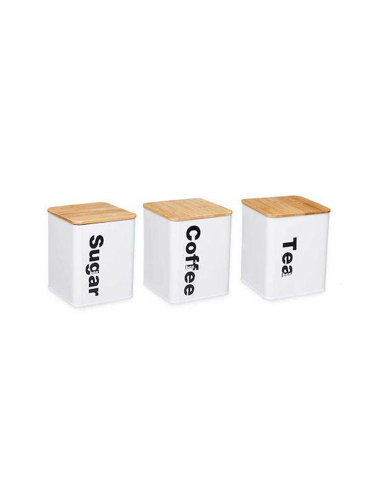 Kinvara Set 3pcs Jars General Use with Lid Metallic White 11x11x14cm S3629360