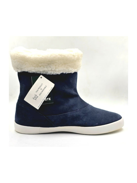 Lacoste Suede Women's Ankle Boots with Fur Blue