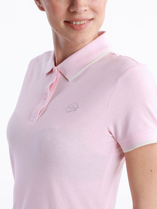 Women's Athletic Polo Blouse Short Sleeve Pink