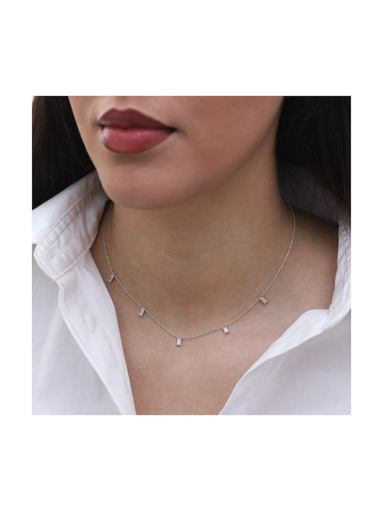 Necklace from White Gold 9 K with Zircon