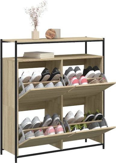 Holz Schuhschrank mit 4 Regalen Beige L100xW34xH112cm