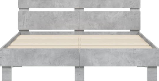 Легло Двойно Дървено Grey Concrete с Ламели за Матрак 140x190см