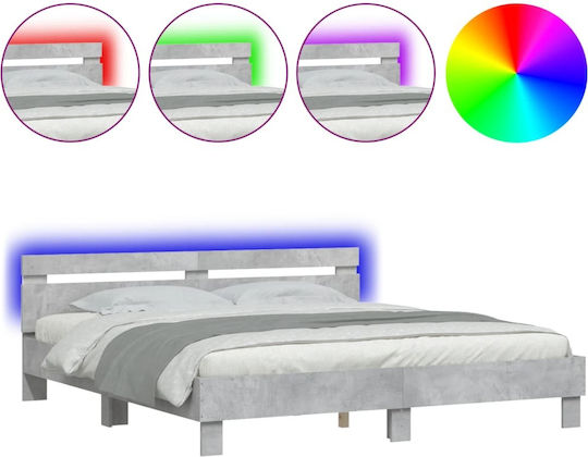 Bed King Size Wooden Grey Concrete with Slats for Mattress 180x200cm