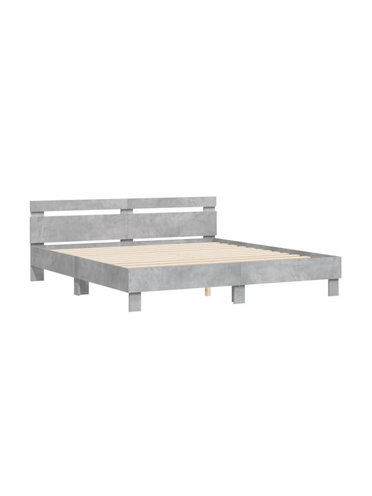 Pat King Size Grey Concrete cu Lamele pentru Saltea 180x200cm