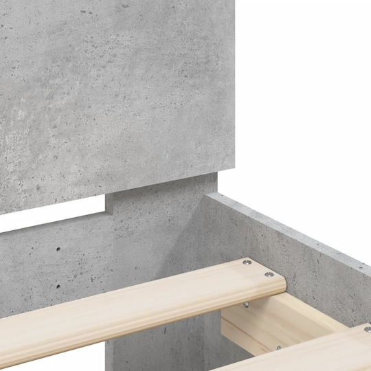 Bed King Size Wooden Grey Concrete with Slats for Mattress 180x200cm