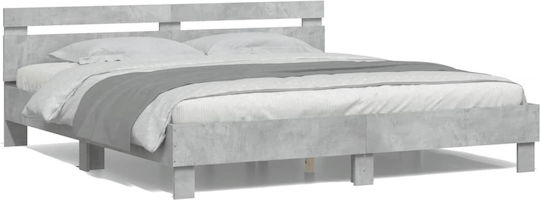 Bed King Size Wooden Grey Concrete with Slats for Mattress 180x200cm