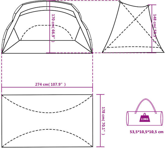 vidaXL Плажна Палатка За 3 Човека Сива