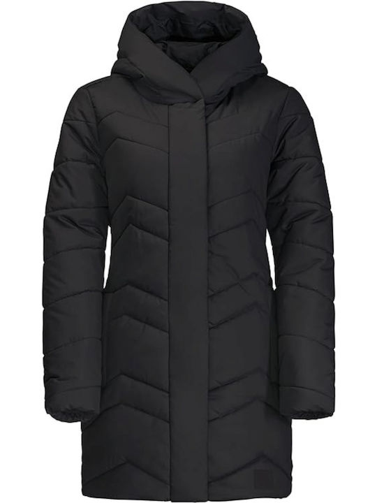 Jack Wolfskin Κοντό Γυναικείο Puffer Μπουφάν Αντιανεμικό για Χειμώνα Μαύρο