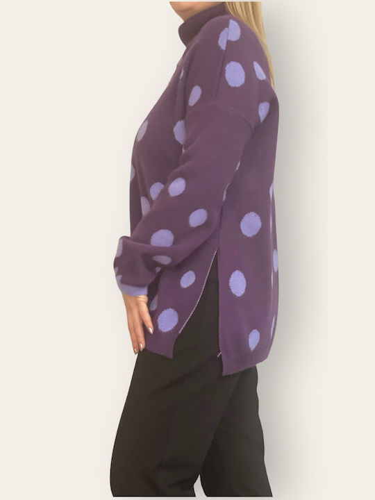 Le Vertige Women's Blouse Long Sleeve Turtleneck Polka Dot Purple