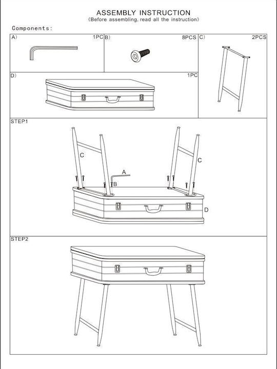 Metal Console Table Gray L80xW35xH67.5cm