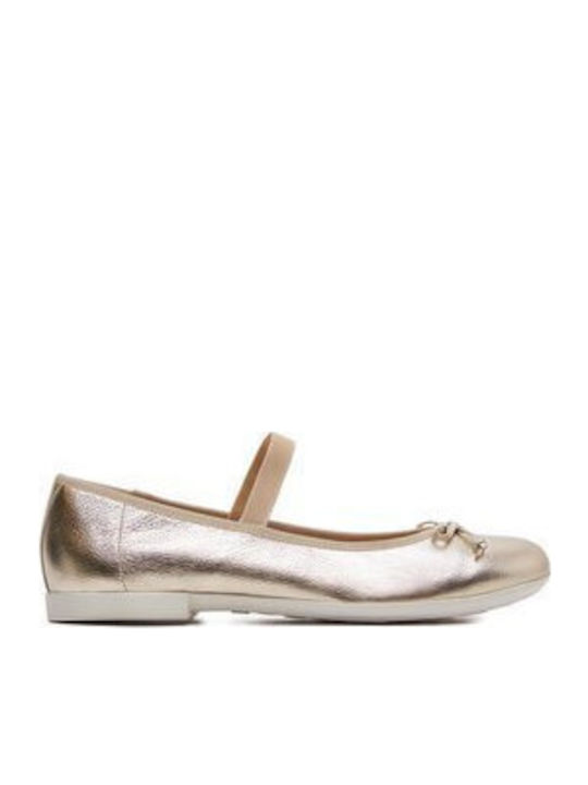 Kids Anatomic Leather Ballerinas PLIE' with Elastic Strap Gold