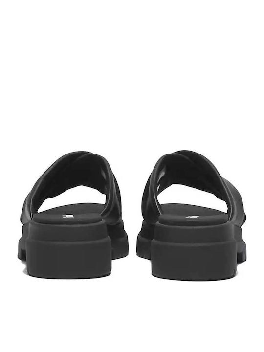 London Vibe Leather Women's Flat Sandals in Black Color