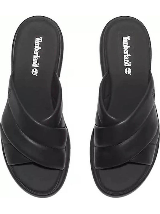 London Vibe Leather Women's Flat Sandals in Black Color