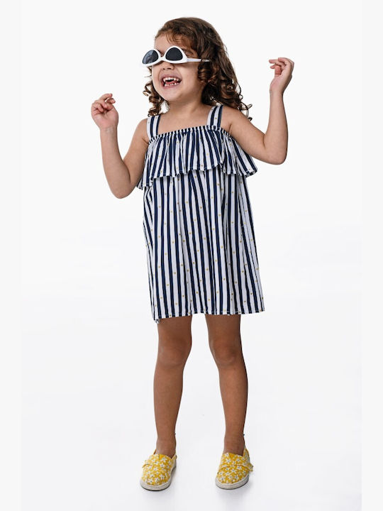 Funky Kids Dress Striped White