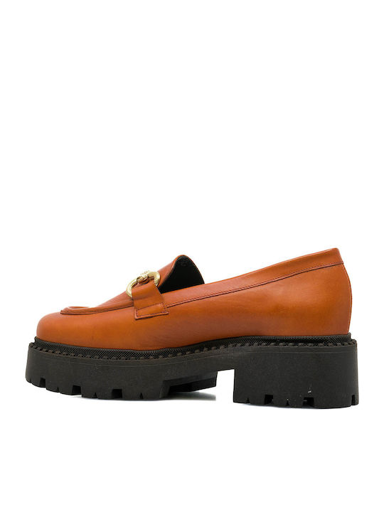 Leder Damen Mokassins in Tabac Braun Farbe