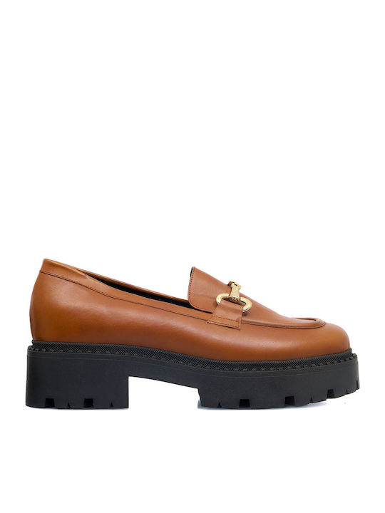 Leder Damen Mokassins in Tabac Braun Farbe