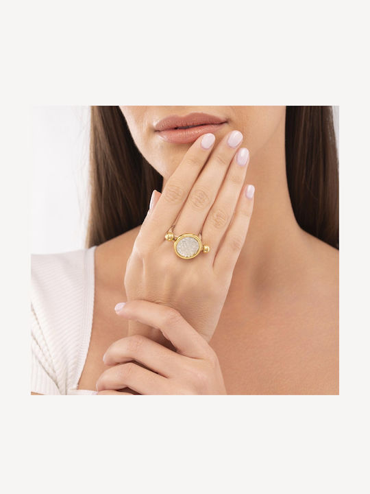 Apoxylo White Glass Damen Ring Vergoldet