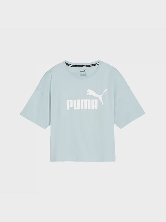 Puma Γυναικείο Αθλητικό Crop T-shirt Πουά Γαλάζιο