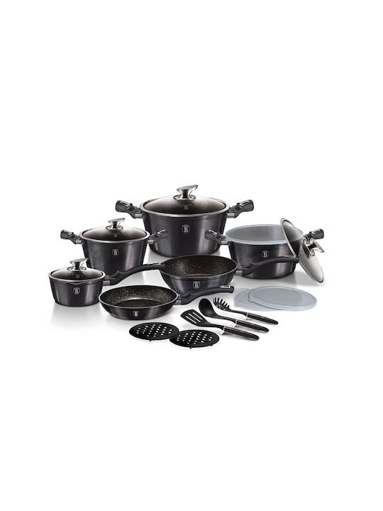 Berlinger Haus Cookware Set of Cast Aluminum with Stone Coating Carbon Pro 18pcs