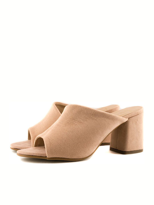 Lohan Chunky Heel Mules Pink