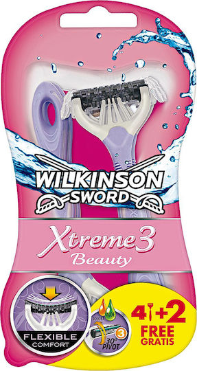 Wilkinson Sword Xtreme 3 Beauty Ξυραφάκια Σώματος μιας Χρήσης με 3 Λεπίδες & Λιπαντική Ταινία 6τμχ