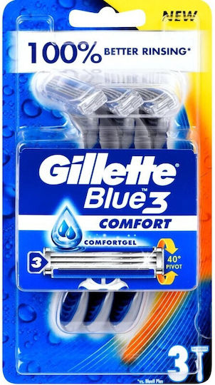 Gillette Blue3 Comfort Ξυραφάκια μιας Χρήσης με 3 Λεπίδες & Λιπαντική Ταινία για Ευαίσθητες Επιδερμίδες 3τμχ