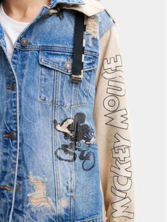 Desigual Mickey Women's Short Jean Jacket for Spring or Autumn Blue