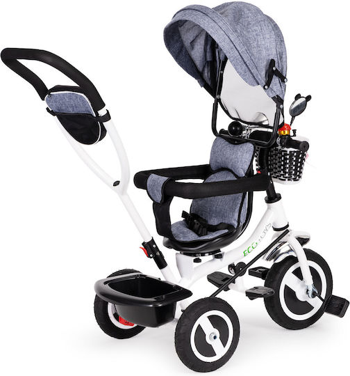 Ecotoys Tricicletă Pentru Copii Cu Spațiu De Depozitare Mâner Pentru Părinți Și Tricicletă Pentru Copii Pentru 1-5 Ani Gri-Alb