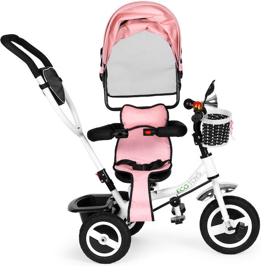 Ecotoys Kinderdreirad mit Elterngriff für 1-5 Jahre Rosa-Weiß