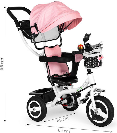 Ecotoys Kinderdreirad mit Elterngriff für 1-5 Jahre Rosa-Weiß