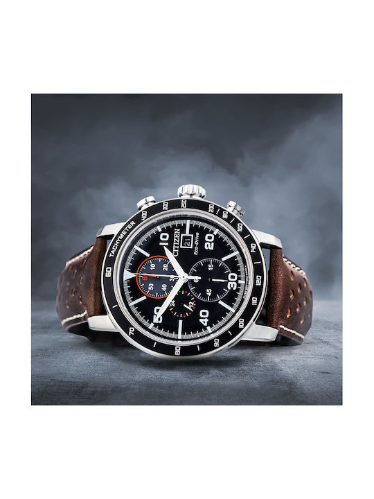Citizen Eco-drive Uhr Chronograph Batterie mit Braun Lederarmband