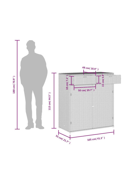 vidaXL Cutie de depozitare pentru exterior Rattan Bej L105xW55xH113buc