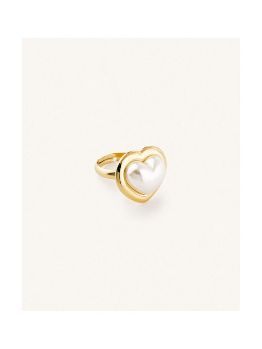 StanStefan Women's Gold Plated Steel Ring with Pearl