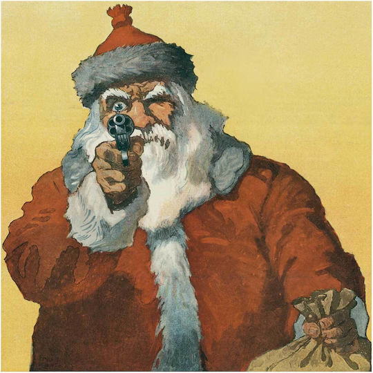 "hands Up!" Photomechanical Print Showing A Santa Claus Pointing A Handgun (1912) By Will Crawford Painting on Canvas 110x110cm