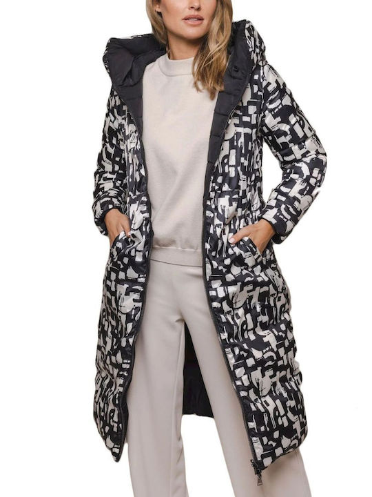 Rino&Pelle Women's Long Puffer Jacket Double Sided for Winter with Hood Black