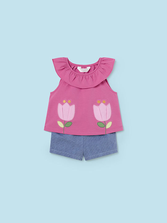 Mayoral Kids Set with Shorts Summer 4pcs Pink