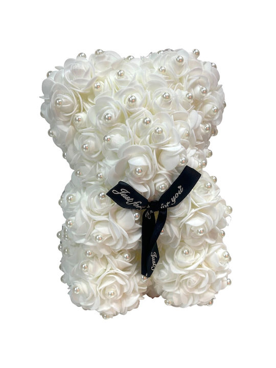 Ursuleț din Trandafiri Artificiali White 25cm în cutie Mohicans Black Line