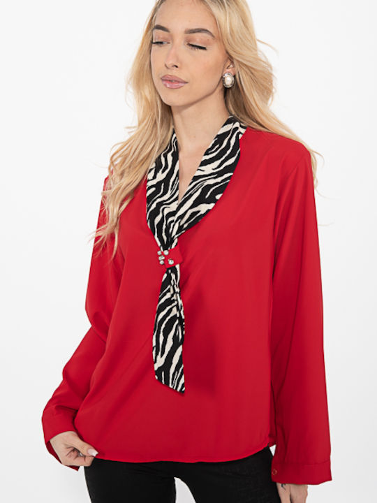 Korinas Fashion Damen Bluse Langärmelig Rot