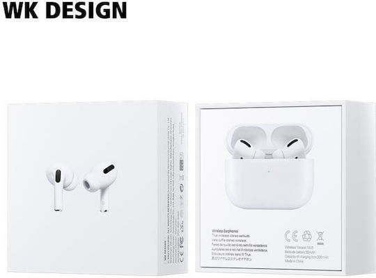 WK V02 In ear Bluetooth хендсфри Слушалки с Кутийка за Зареждане Бял