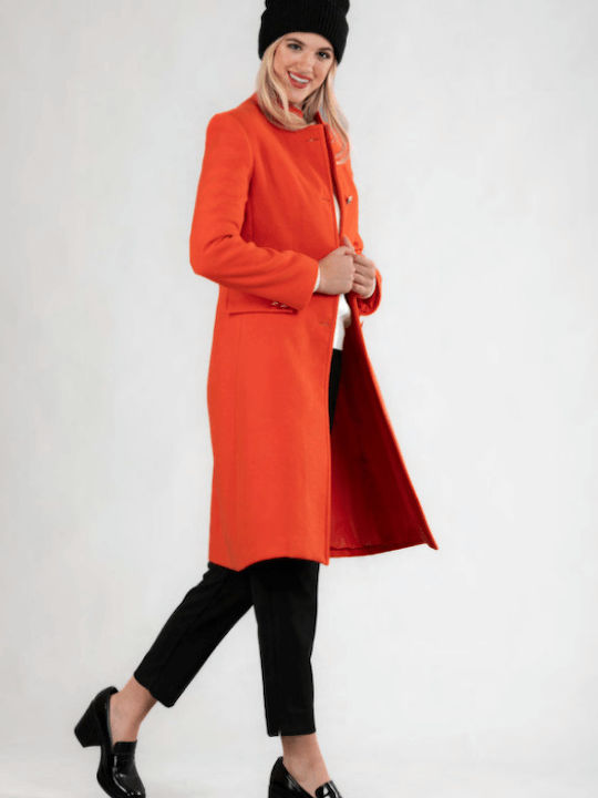 Le Vertige Women's Midi Coat with Buttons ORANGE LT1330-ORANGE