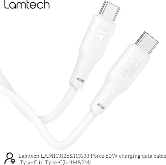 Lamtech USB 2.0 Cable USB-C male - USB-C 60W Λευκό 2m LAM113133