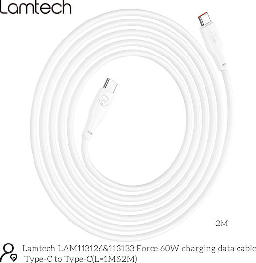 Lamtech USB 2.0 Cable USB-C male - USB-C 60W Λευκό 2m LAM113133