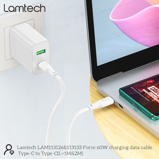 Lamtech USB 2.0 Kabel USB-C männlich - USB-C 60W Weiß 1m (LAM113126)