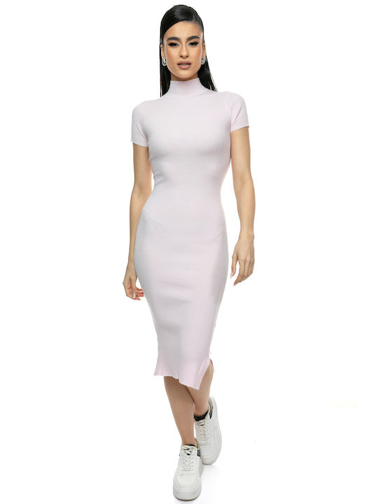 RichgirlBoudoir Midi Dress Knitted Turtleneck Pink