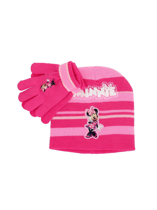 Disney Kids Beanie Set with Gloves Knitted Fuchsia