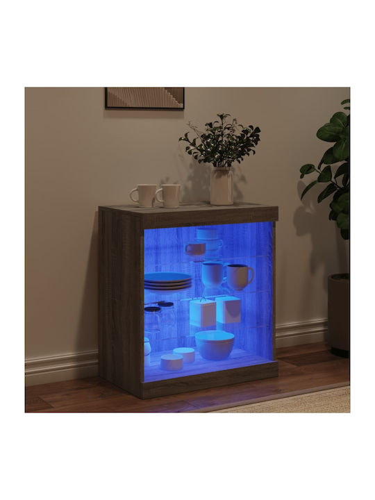 Wall Living Room Display Cabinet made of Particleboard with Glass & Lighting Grey 60.5x37x67cm